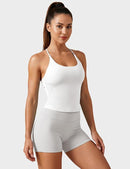 Women’s Twist Back Workout Tank Top with Built-In Bra Seamless Scoop Neck