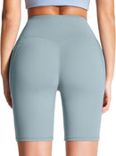 Women’s Denim Blue Butt Lifting Yoga Shorts High Waist Workout Shorts 8" Inseam