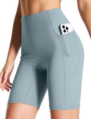 Women’s Denim Blue Butt Lifting Yoga Shorts High Waist Workout Shorts 8" Inseam