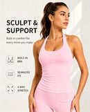 Women’s Halter Tank Top with Built-In Bra Padded Workout & Yoga Top