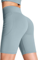 Women’s Denim Blue Butt Lifting Yoga Shorts High Waist Workout Shorts 8" Inseam