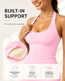 Women’s Halter Tank Top with Built-In Bra Padded Workout & Yoga Top