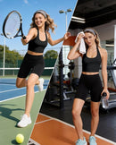 Women’s Black Halter Workout Crop Top with Built-In Bra Scoop Neck Backless