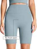 Women’s Denim Blue Butt Lifting Yoga Shorts High Waist Workout Shorts 8" Inseam